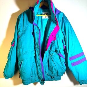 Vintage 80’s Tyrolia Head Ski Parka Teal and Purple Jacket